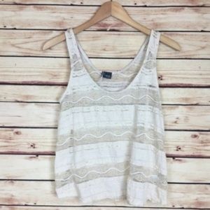 Urban Outfitters Lace Crop Tank Top Cream Medium